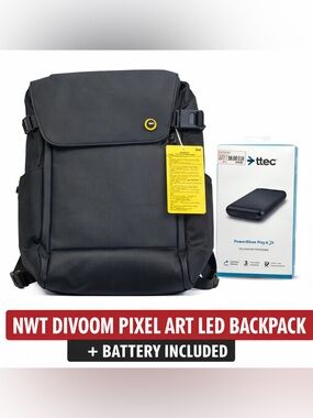 Divoom Pixel Art Backpack NWT + Power Bank Black Tech Bag